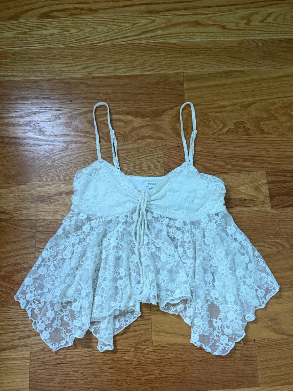 Urban Outfitters White Lace Spaghetti-Strap Babydoll Top